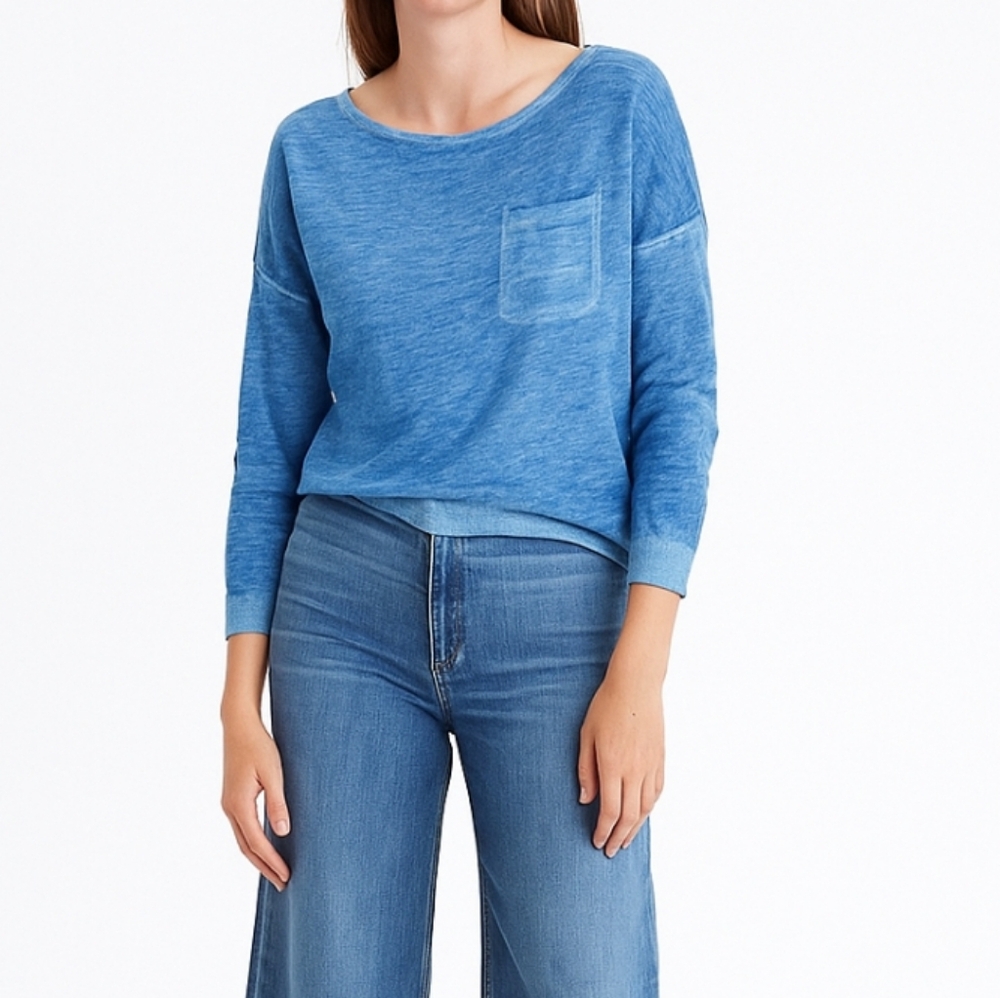 J.Crew Cool-dyed 100% Blue linen pocket Lightweight crewneck sweater M